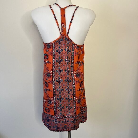 Angie Mini  Dress Double Strap Racerback Orange Boho Moroccan Southwestern Sz S - Picture 2 of 11